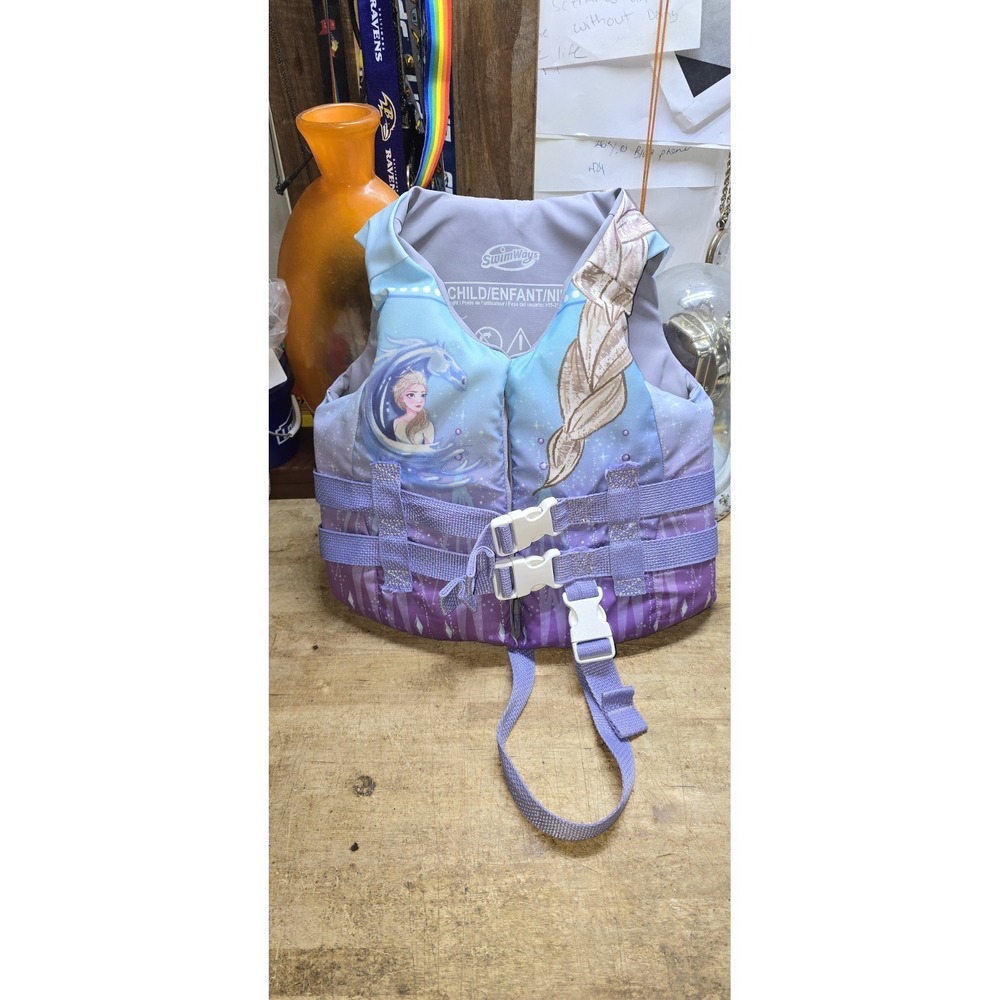 SwimWays Disney Princess Elsa Swim Trainer life jacket in blue and purple Used